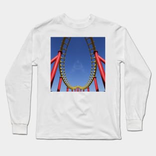 vivid red roller coaster on clear cloudless blue sky background structural 3D illustration design Long Sleeve T-Shirt